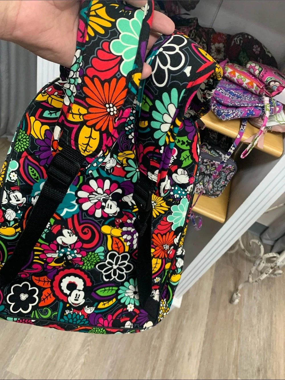 Vera Bradley Black Multicolor Floral Quilted Backpack Special Edition Disney